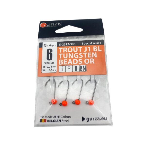 Gurza Tungsten Jighaken J1 BL #6 (orange) 0,75 / 0,55g